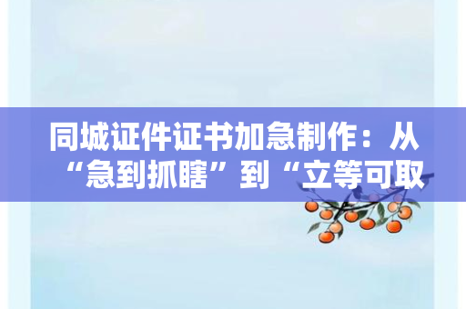 同城证件证书加急制作：从“急到抓瞎”到“立等可取”